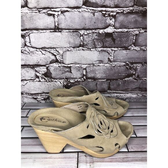 Earthies Tropez Taupe Suede Platform Slide Block Heel Sandals Women Sz 6.5B US - Picture 13 of 16